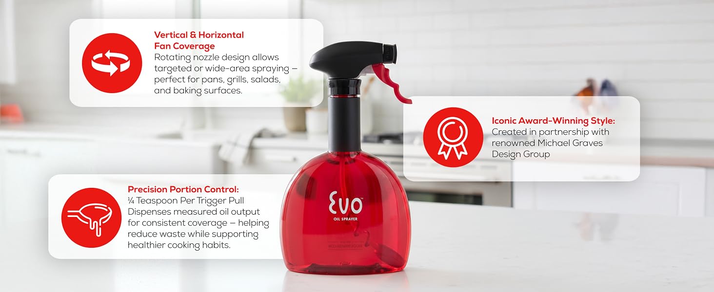 Evo Original Oil Sprayer, Non-Aerosol for Olive Oil, Cooking Oils, and Vinegars