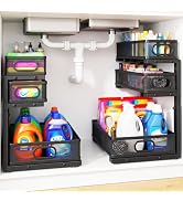 GUUKAR Under Sink Organizer, 3 Tier Pull Out Cabinet Organizer with 5 Adjustable Heights, Metal U...