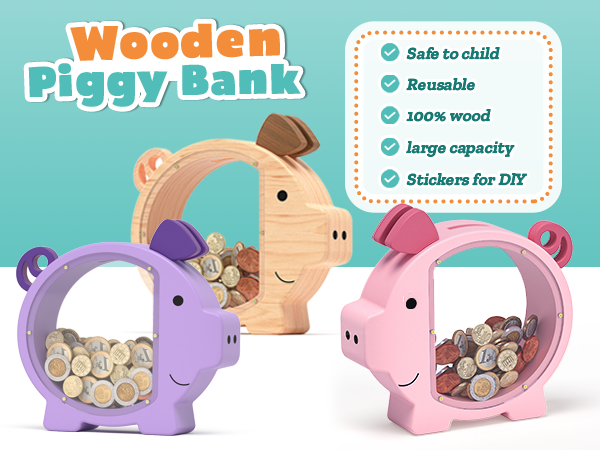 wooden piggy bank for girls