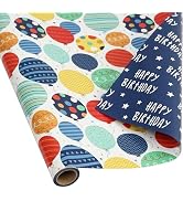 BULKYTREE Reversible Birthday Wrapping Paper Roll for Boys Girls Kids Men Women - Colorful Balloo...