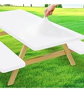 Moosfor Picnic Table Cover with Bench Covers, Elastic Fitted Spandex Tablecloths for 6 Foot Recta...