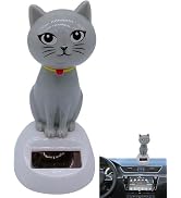 Gray Cute Solar Powered Dancing Cat Doll Figure - Swinging Solar Ornaments, Cat Figurine Statue S...
