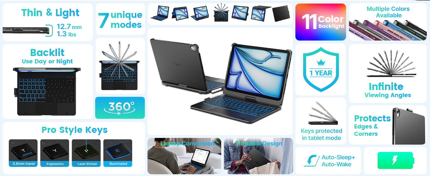 for ipad 10.9 inch keyboard case with touchpad 360