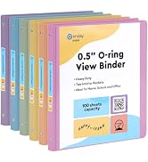 Enday 1/2 inch Binder 3 Ring Binder (6 Pack - Assorted Colors) O-Ring Binder with Clear View Cove...