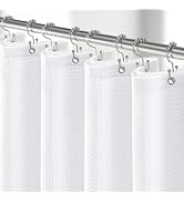 Dynamene 3 in 1 Waffle Shower Curtain Set with PEVA Liner 72Wx72H White | 256GSM Heavy Duty Fabri...