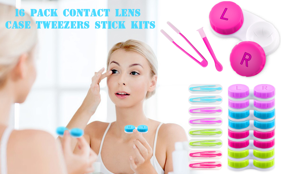 18 PACK CONTACT LENS CASE TWEEZERS STICK KITS
