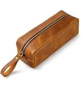 ECHSRT Genuine Cowhide Leather Pen Pouch for Adults, Wide Opening Crazy Horse Leather Pencil Pouc...