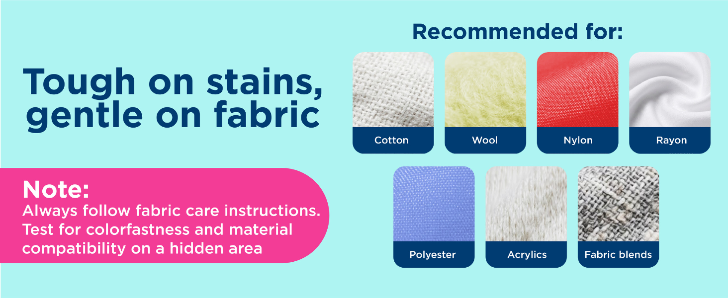 Carbona stain remover safe for cotton, polyester, and colorfast fabrics when used as directed