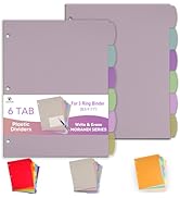 2 Sets 6 Tab Binder Dividers with Tabs - Plastic Dividers for 3 Ring Binder -Write & Erase Big Ta...