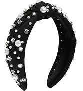 WantGor Pearl Knotted Headband, Women Rhinestone Embellished Hairband Elegant Wide Top Knot Bride...