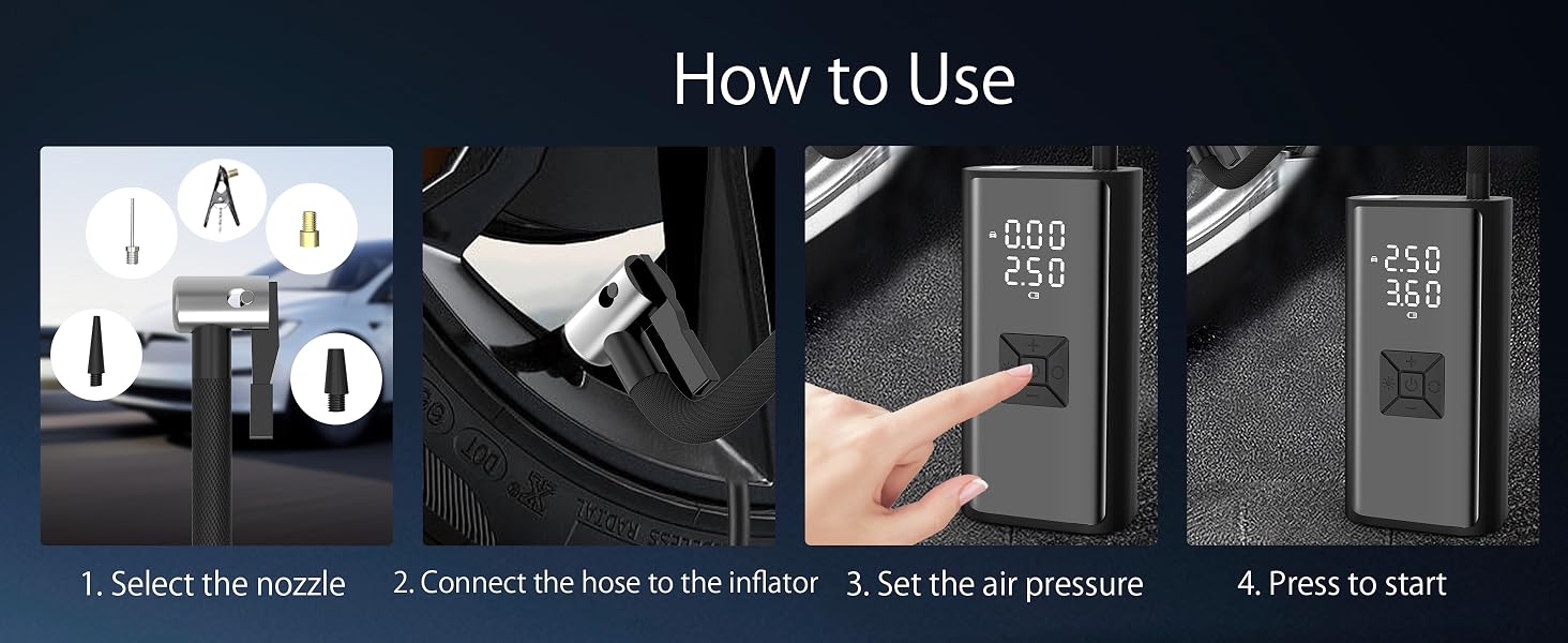 Tire Inflator Portable Air Compressor 150PSI Cordless Electric Tire Inflator Auto Tire Pump