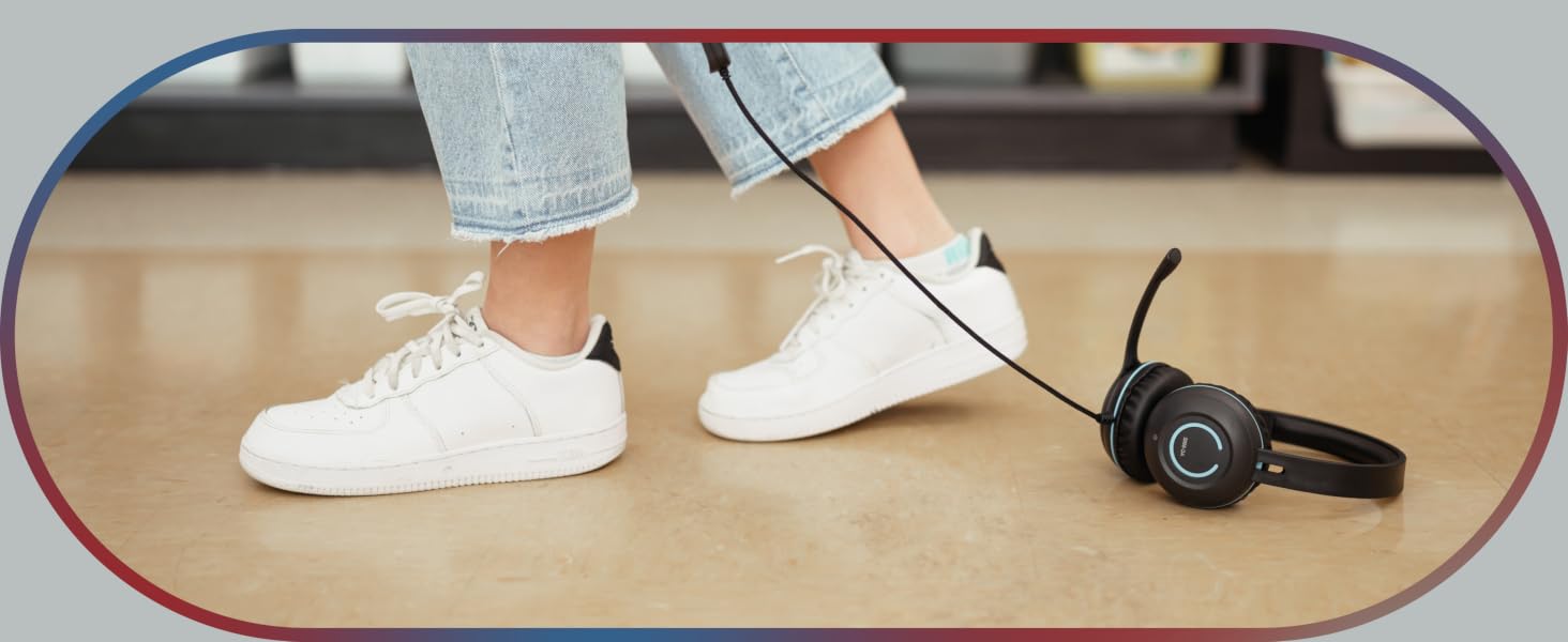 A Cyber Acoustics headset being drug on the floor