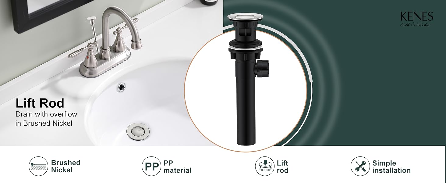 Bathroom Sink Drain with Lift Rod