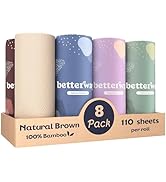 Betterway Bamboo Natural Brown Paper Towels - 8 Rolls, 2 Ply, 110 sheets - Plastic Free, PFAS Fre...