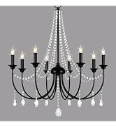 BesLowe 8-Light Black Crystal Chandelier, Modern Farmhouse Chandeliers for Dining Room Light Fixt...