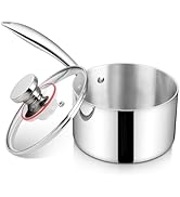 Homikit 2 Quart Saucepan with Lid, 2QT Tri-Ply Stainless Steel Sauce Pan with Ergonomic Handle, H...