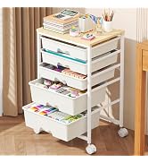 Metal Frame Rolling Cart with 5 Plastic Drawers and Toptable
