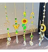 5 Pack Crystal Suncatcher Prism Hanging Kit with Leaves Flowers Moon, Sun Catchers Rainbow Maker ...