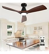 Depuley 42-Inch Ceiling Fans with Lights: Walnut 3 Blade Flush Mount Low Profile Ceiling Fan for ...