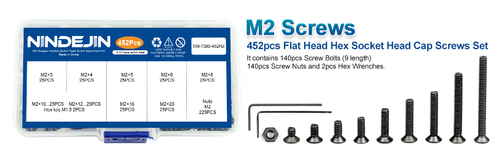NINDEJIN M2 Hex hexagon socket flat head socket cap screws and nuts