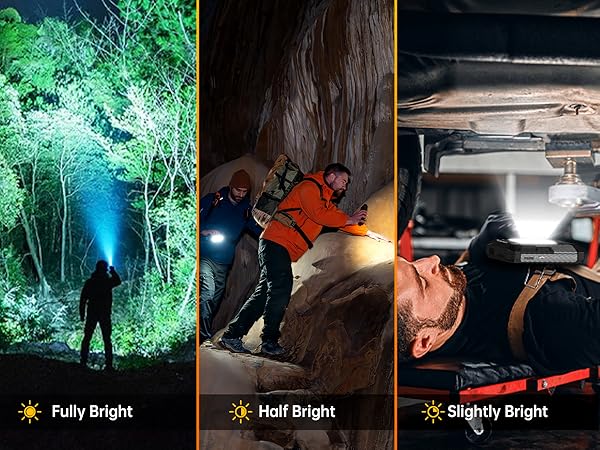 With 5 smart lighting modes (SOS, Full Brightness, 50%, 25%, Strobe)