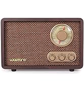 LoopTone FM AM Radio Retro Wood Radio with Bluetooth Play Mp3 and Antenna Built in Speaker for Ki...