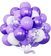 Purple and White Balloons, 12 Inch Graduation Balloons, 60 Pcs Pastel Purple Confetti Balloons, L...