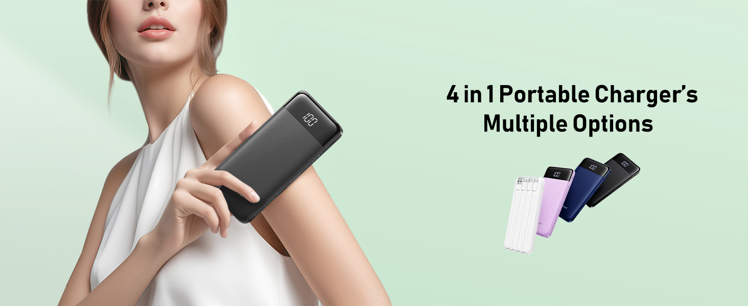 portable charger with built-in 4 cables