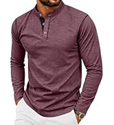 PEGENO Men's Henley Long Sleeve T-Shirt Casual Shirt Banded Collar Designed Placket Tees Tops