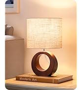 EDISHINE 13.4" Small Wood Table Lamp, ON-Off Switch, E26 Base, Bedroom | Modern Bedside Lamp with...