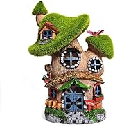 ASAWASA Flocked Mushroom Fairy Garden House with Solar Light,Funny Statue Sculptures for Garden D...