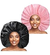 Shower Caps 2 PCS Waterproof EVA Bath Caps - Black + Pink