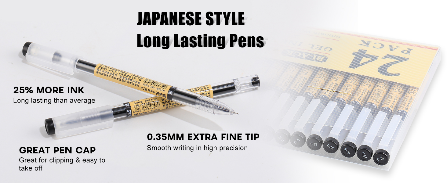 RIANCY Japanese Style Black Gel Ink Pens, 0.35mm Extra Fine Point