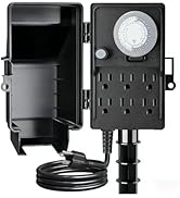 TAYMATIC Outdoor Power Stake Timer, 24-Hour Mechanical Timer with 6FT Extension Cord, Weatherproo...
