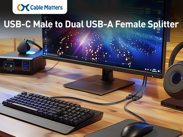 USB-C to Dual USB-A Adapter – USB-C USB Splitter 1 in 2 Out for Data and Power