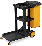 TUFFIOM Commercial Traditional Cleaning 3-Shelf Janitorial Cart, 500 Lbs Capacity Housekeeping Ca...