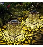 2 Pack Solar Lanterns Outdoor Waterproof - Metal Solar Garden Lights, Solar Outdoor Lights Decora...