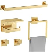 5 Pieces Brushed Gold Towel Bar Set Bathroom Hardware Accessories Set Upgraded Toilet Paper Holde...