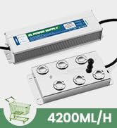 White electronic device with multiple circular connections and a flow rate of 4200ML/H displayed.