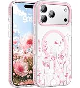 BENTOBEN Magnetic for iPhone 17 Pro Max Case 6.9", Slim Fit Cute Clear Floral Design Compatible w...
