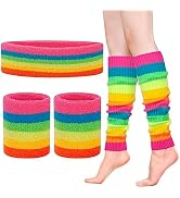 Leg Warmers for Women 80s Headband Wristbands Neon Leg Warmers Set for Sport Yoga - 80s Workout C...