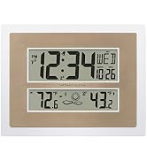 La Crosse Technology 512-14937-INT Atomic Digital Wall Clock with Temperature & Forecast in White...