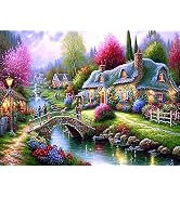 Ginfonr DIY 5D Diamond Art Kits for Adults, River Cottage Diamond Painting for Adults, Diamond Ar...