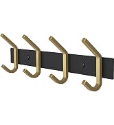 SAYONEYES Coat Rack Wall Mount – Black and Gold Hook Rail with 4 Double Coat Hooks, 12 Inch Stain...