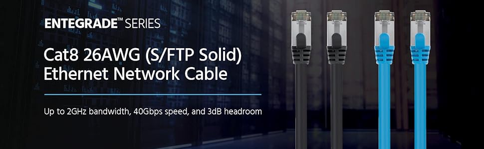 Cat8 26AWG S/FTP Ethernet Network Cable, 2GHz, 40G can deliver up to 40Gbps data transfer speeds.