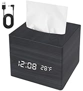 ANHUXINLEI Wooden Tissue Box Cover Digital Alarm Clocks for Bedrooms, 8-Level Dimming, 5 Alarm Se...