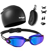 LEEIGGT Swim Goggles+Swim Cap, 6 in 1 No Leak Anti-Fog & UV,Swimming Goggles Full Protection Adul...