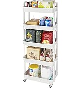 Laiensia 5-Tier Rolling Cart with Wheels,Multifunction Utility Storage carts, Kitchen Storage Org...
