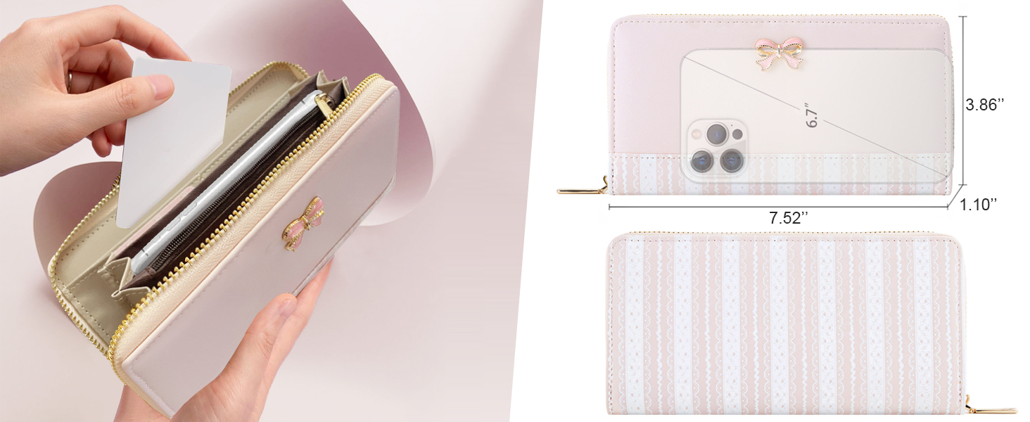 large cash bow wallet long zipper wallet cute phone wallets zip around wallets for women