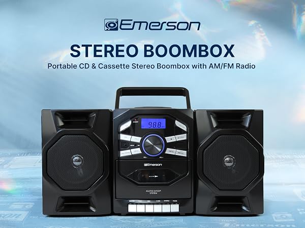 Emerson EPB-4000 Portable CD Cassette Stereo Boombox with AM FM Radio, AUX Input and cassette record